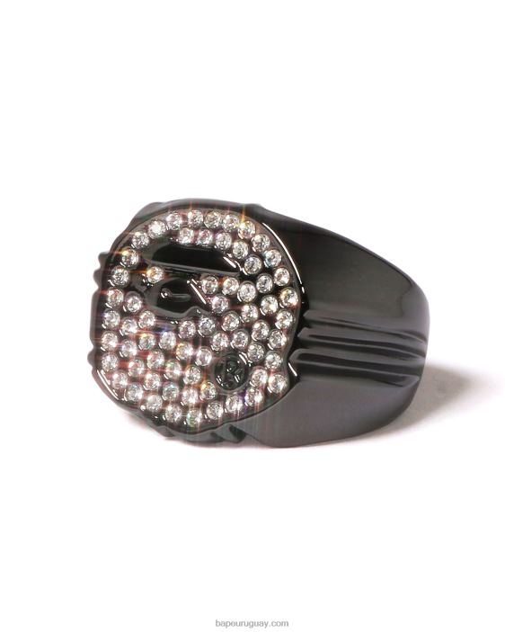 anillo de cabeza de diamantes de imitación hombres negro 26D80605 A Bathing Ape