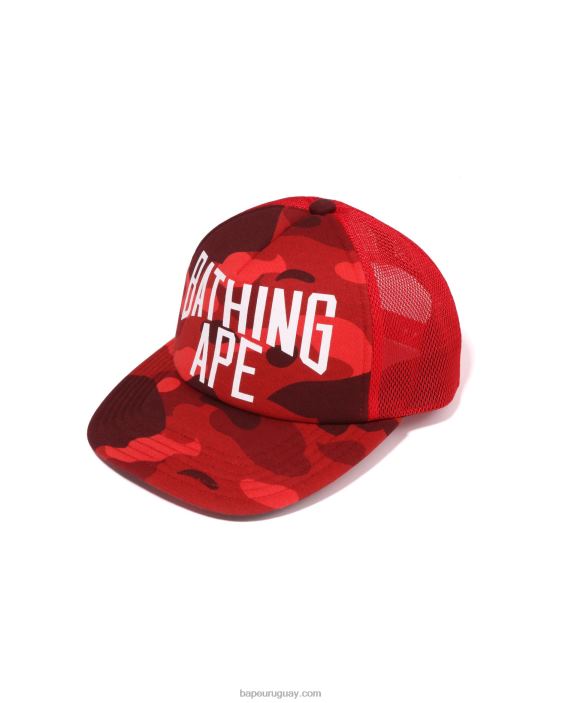 gorra de malla con logo de camuflaje de color nyc hombres rojo brillante 26D80536 A Bathing Ape