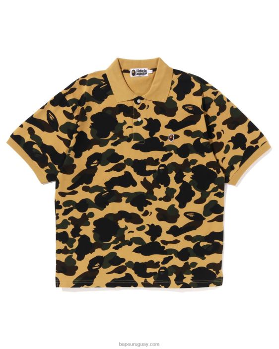 Polo de ajuste holgado de un punto de camuflaje 1st hombres amarillo suave 26D806 A Bathing Ape
