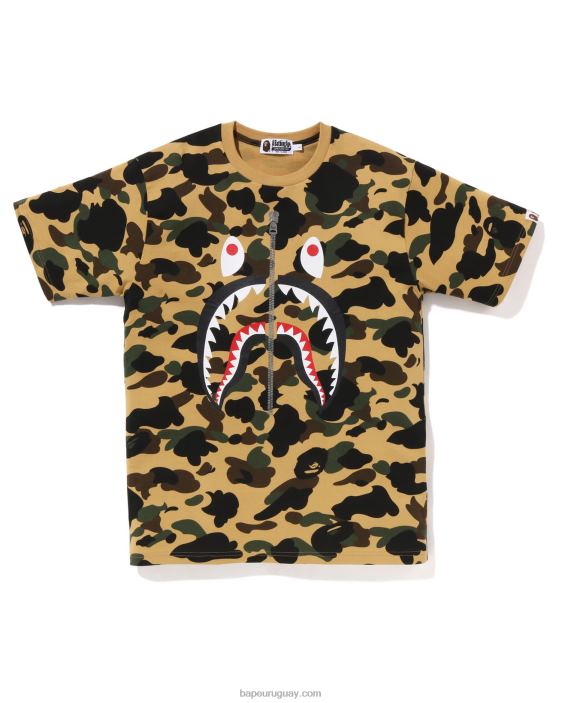 Primera camiseta de camuflaje con tiburón hombres amarillo 26D80241 A Bathing Ape