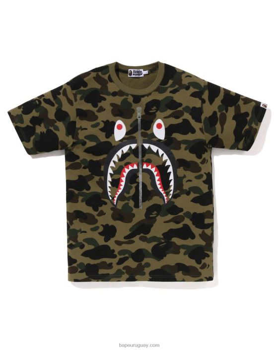 Primera camiseta de camuflaje con tiburón hombres ejercito verde 26D80240 A Bathing Ape