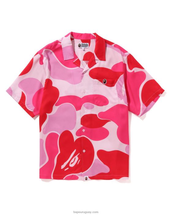 camisa abc camuflada con cuello abierto hombres rosa 26D80122 A Bathing Ape