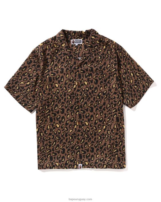 camisa con cuello abierto y motivo de leopardo hombres marrón 26D80126 A Bathing Ape