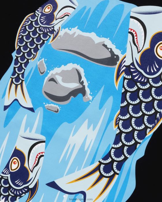 camiseta con cabeza de cascada koinobori hombres negro 26D80111 A Bathing Ape