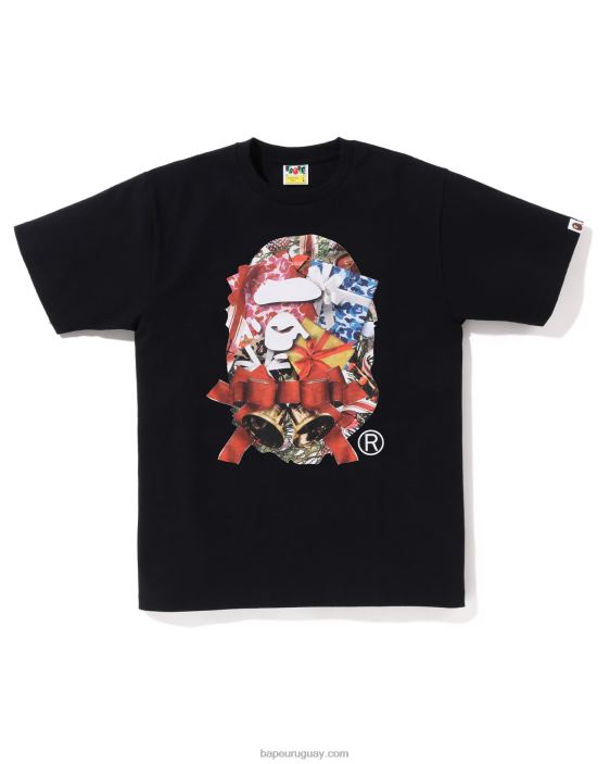 camiseta de cabeza de navidad hombres negro 26D80147 A Bathing Ape