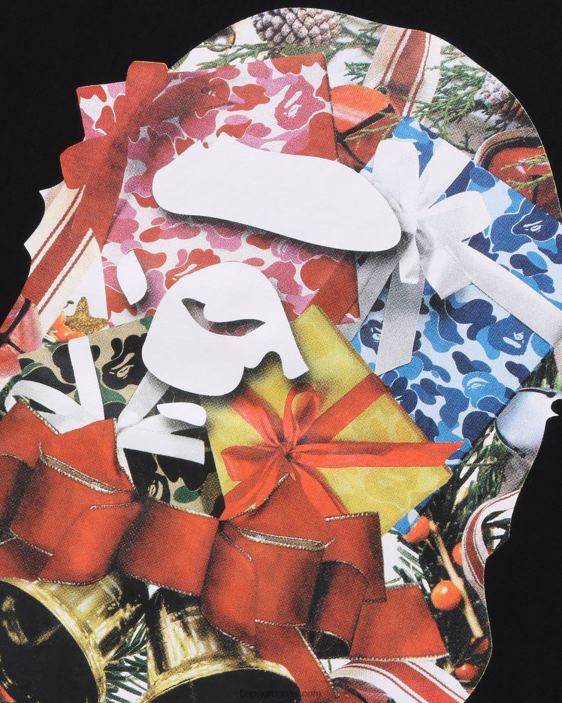 camiseta de cabeza de navidad hombres negro 26D80147 A Bathing Ape