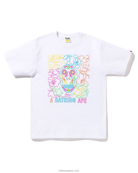 camiseta de calavera mexicana de neón de halloween hombres blanco 26D80379 A Bathing Ape