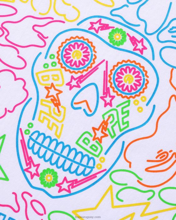 camiseta de calavera mexicana de neón de halloween hombres blanco 26D80379 A Bathing Ape