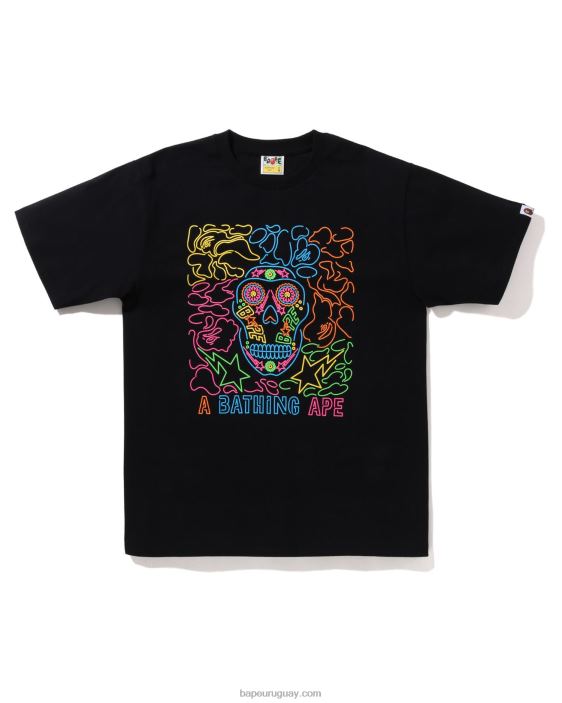 camiseta de calavera mexicana de neón de halloween hombres negro 26D80378 A Bathing Ape