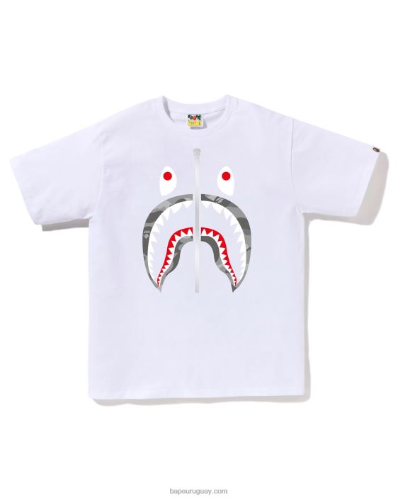 camiseta de panal de camuflaje con tiburón hombres blanco 26D8086 A Bathing Ape