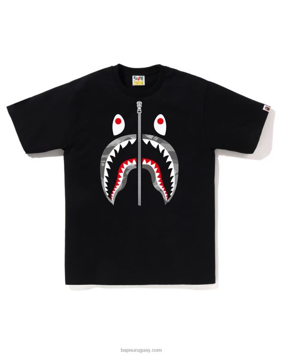 camiseta de panal de camuflaje con tiburón hombres negro 26D8084 A Bathing Ape