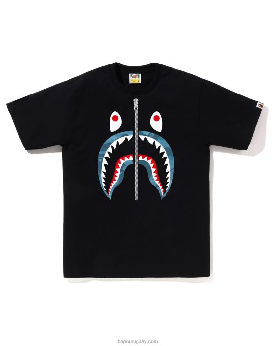 camiseta de panal de camuflaje con tiburón hombres negro 26D8085 A Bathing Ape