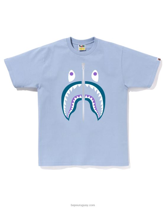 camiseta de tiburón de colores hombres azul claro 26D8027 A Bathing Ape
