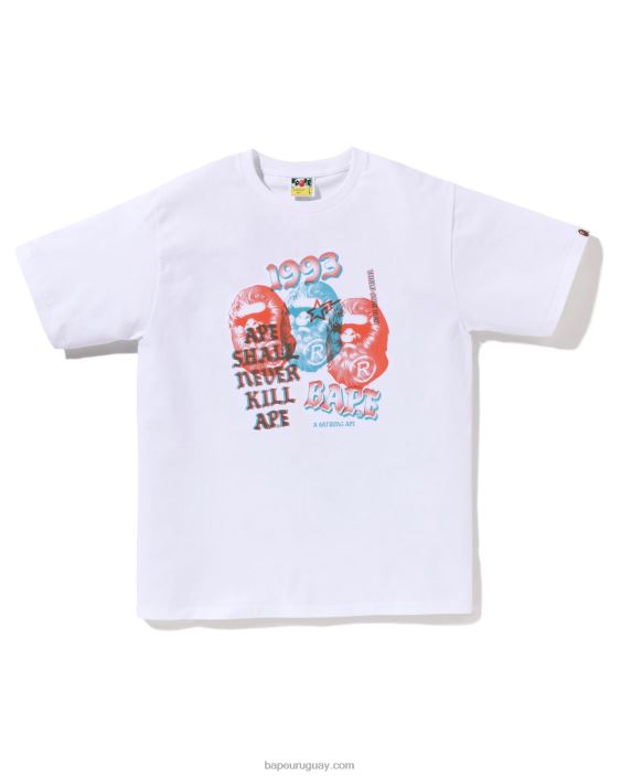 camiseta de tres cabezas de pigmento hombres blanco 26D80156 A Bathing Ape