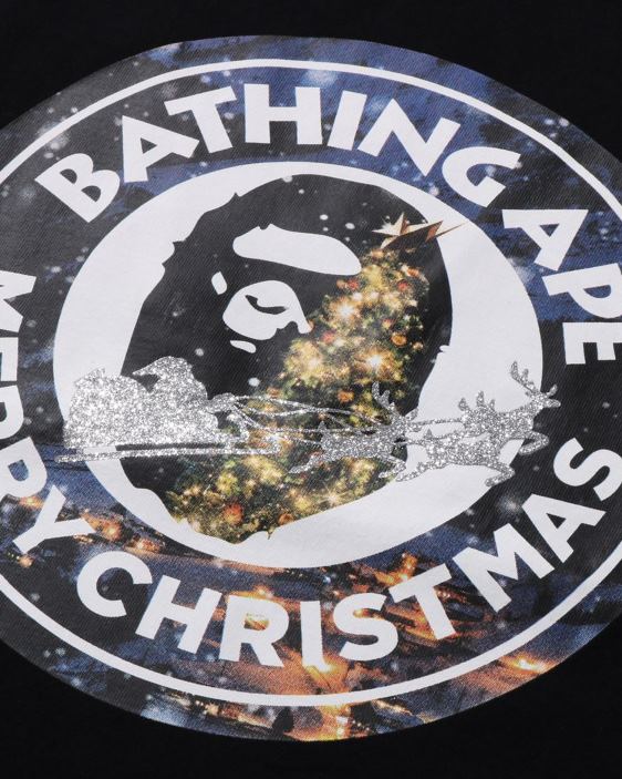 navidad ocupado con camiseta de trabajo hombres negro 26D80138 A Bathing Ape