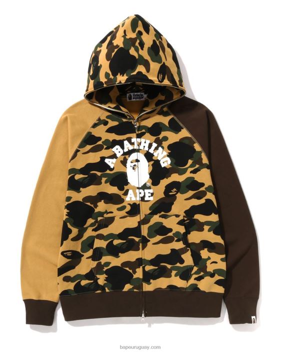 1st camo crazy college sudadera con cremallera completa hombres amarillo 26D80255 A Bathing Ape