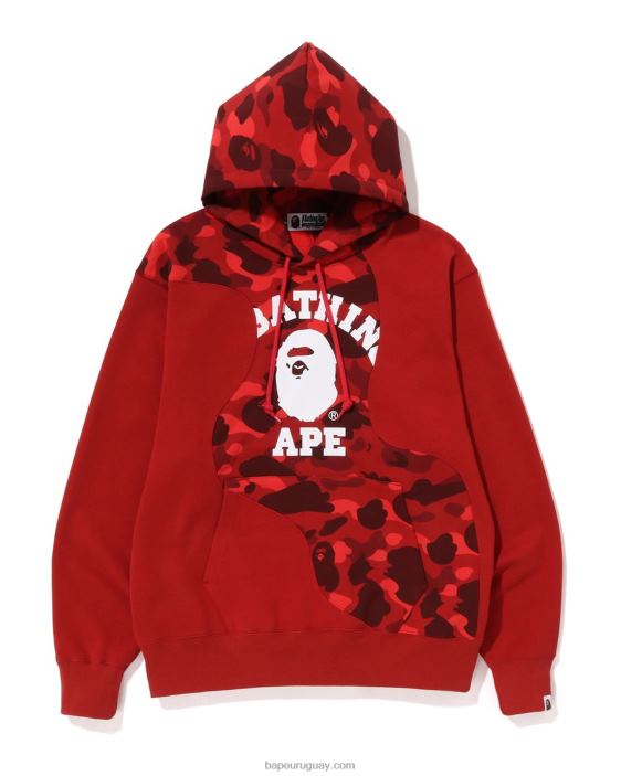 sudadera con capucha holgada de corte universitario de camuflaje de color hombres rojo brillante 26D80299 A Bathing Ape