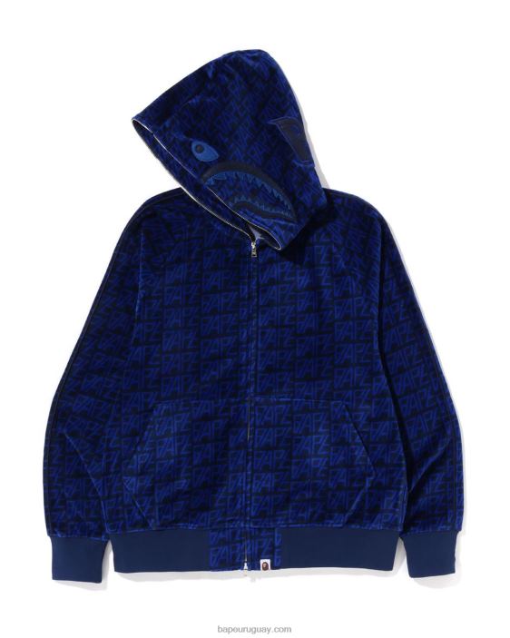 sudadera con capucha y cremallera completa Shark Shark de terciopelo con monograma del logo hombres Azul marino 26D80227 A Bathing Ape