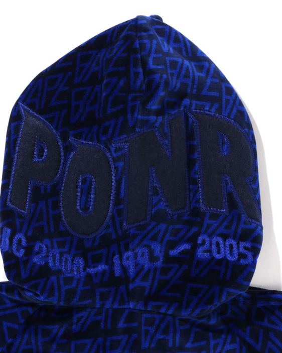 sudadera con capucha y cremallera completa Shark Shark de terciopelo con monograma del logo hombres Azul marino 26D80227 A Bathing Ape