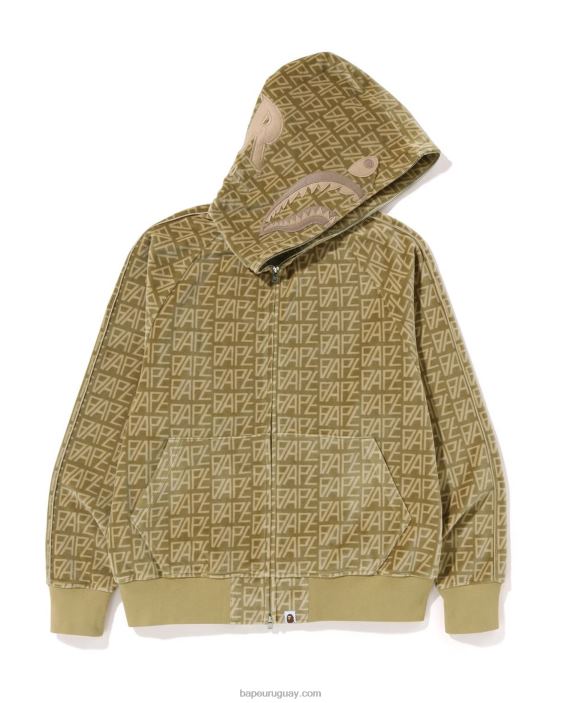 sudadera con capucha y cremallera completa Shark Shark de terciopelo con monograma del logo hombres beige 26D80226 A Bathing Ape