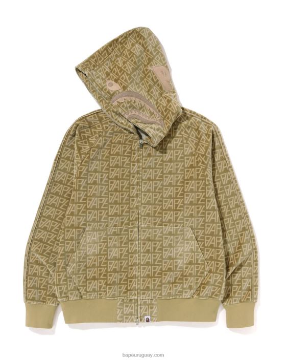 sudadera con capucha y cremallera completa Shark Shark de terciopelo con monograma del logo hombres beige 26D80226 A Bathing Ape