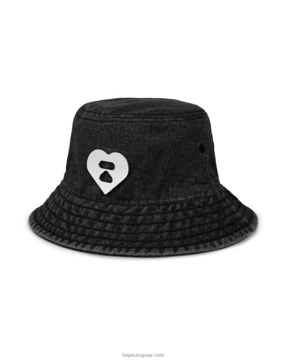 sombrero de pescador de mezclilla mujer negro 26D801086 A Bathing Ape