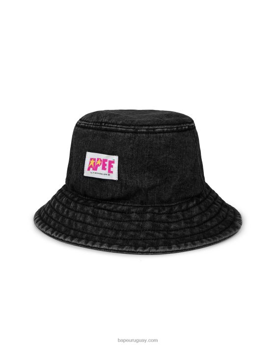 sombrero de pescador de mezclilla mujer negro 26D801086 A Bathing Ape