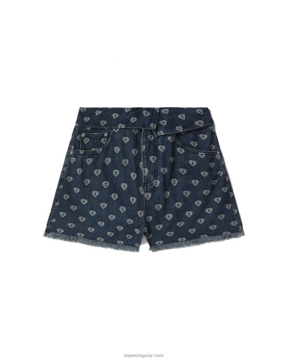 shorts de mezclilla con motivo de mordida mujer mezclilla 26D80811 A Bathing Ape
