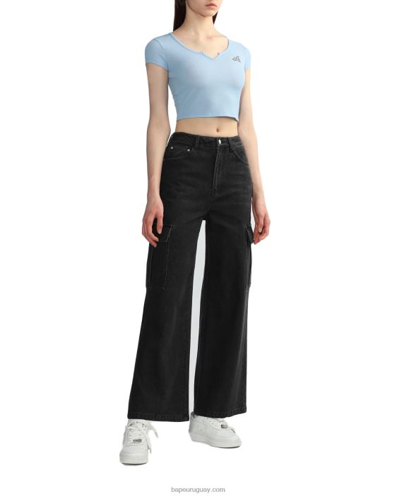 top corto con cuello en V mujer azul claro 26D80820 A Bathing Ape