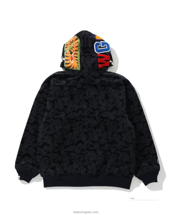 chamarra con capucha y cremallera completa Shark de pana de camuflaje sólido mujer Azul marino 26D801025 A Bathing Ape