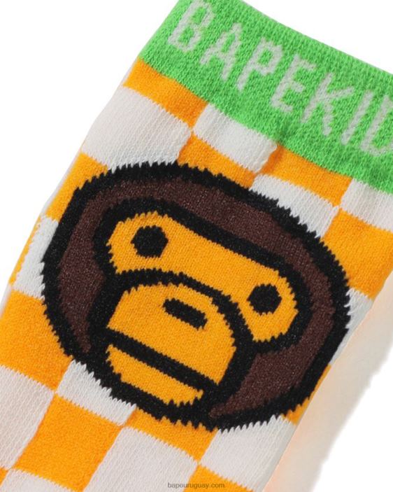 baby milo calcetines con bandera a cuadros niños naranja 26D801742 A Bathing Ape