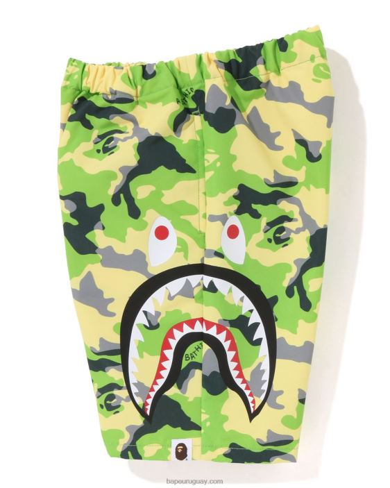 shorts de playa Woodland Camo Side Shark niños ejercito verde 26D801387 A Bathing Ape