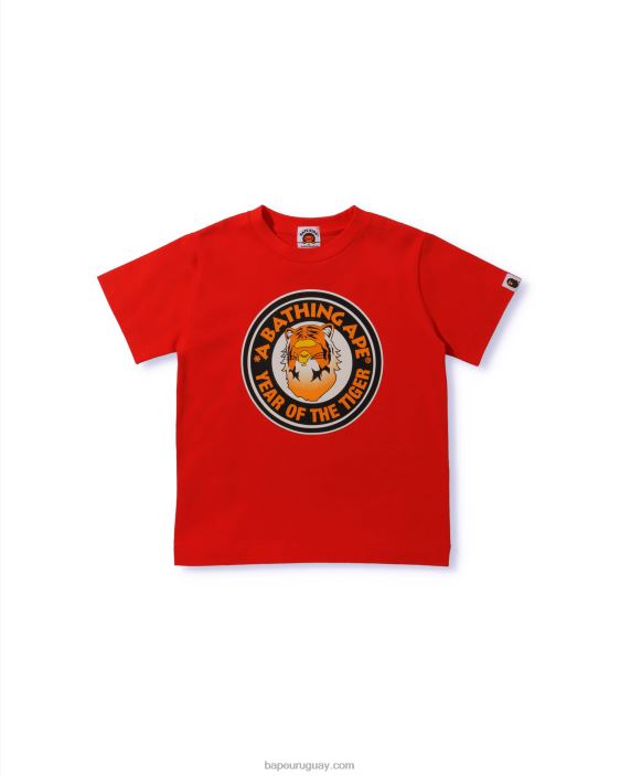 año de la camiseta del tigre niños rojo brillante 26D801748 A Bathing Ape