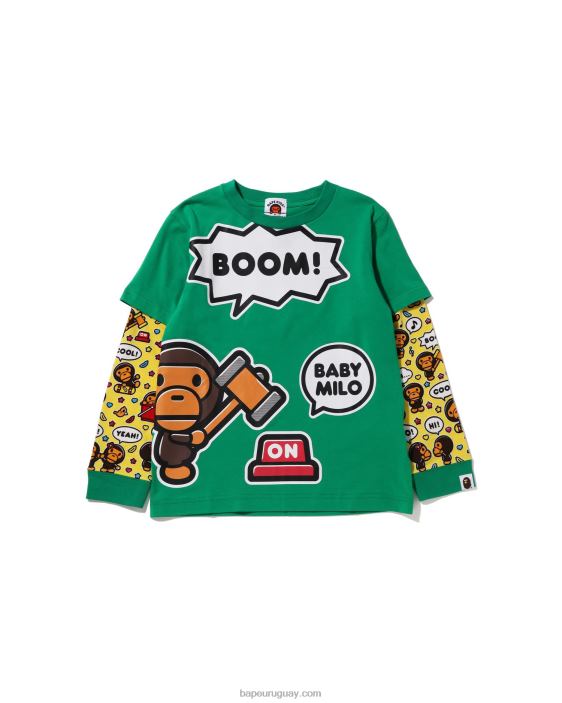 camiseta con capas de globos de diálogo de baby milo niños menta 26D801519 A Bathing Ape