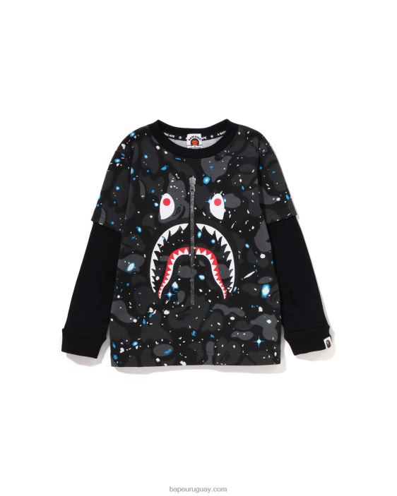 camiseta con capas de tiburón de camuflaje espacial niños negro 26D801463 A Bathing Ape