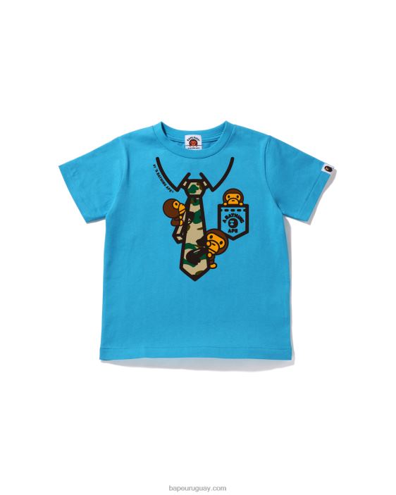 camiseta con estampado de lazo en el cuello 1st camo baby milo niños azul 26D801655 A Bathing Ape