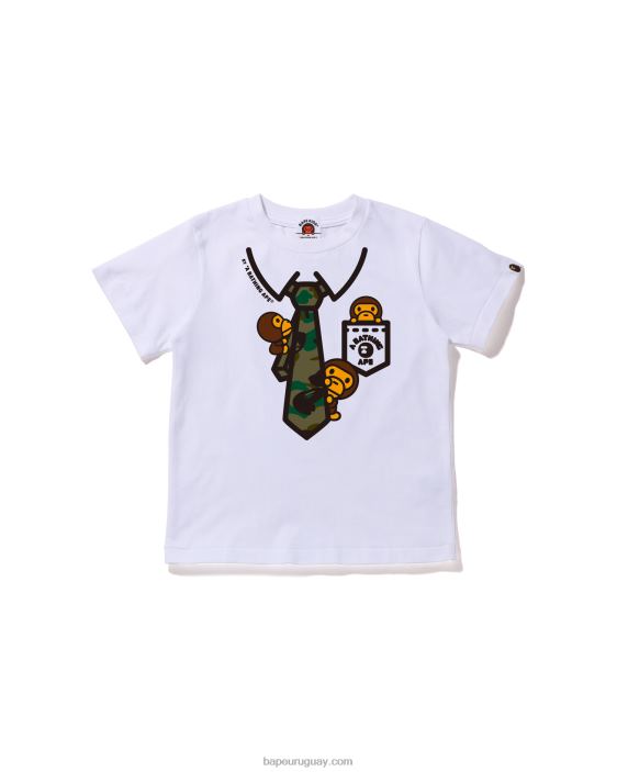 camiseta con estampado de lazo en el cuello 1st camo baby milo niños blanco 26D801658 A Bathing Ape