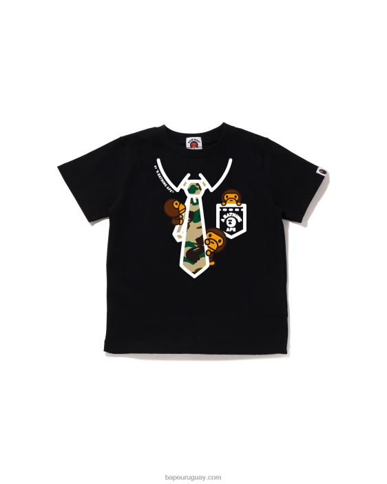 camiseta con estampado de lazo en el cuello 1st camo baby milo niños negro 26D801654 A Bathing Ape