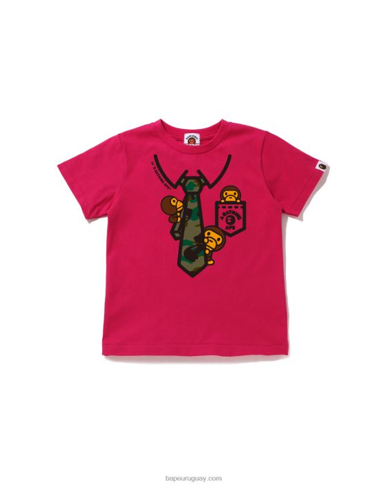 camiseta con estampado de lazo en el cuello 1st camo baby milo niños rosa 26D801657 A Bathing Ape
