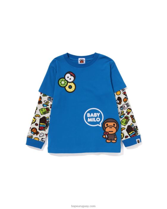 camiseta con mangas a capas de frutas mixtas baby milo niños azul 26D801452 A Bathing Ape