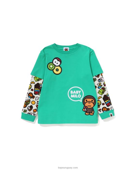 camiseta con mangas a capas de frutas mixtas baby milo niños verde claro 26D801453 A Bathing Ape
