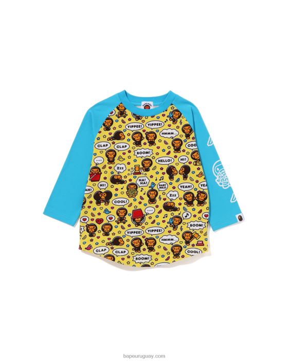 camiseta de manga raglán 3/4 con globo de discurso de baby milo niños azul 26D801529 A Bathing Ape