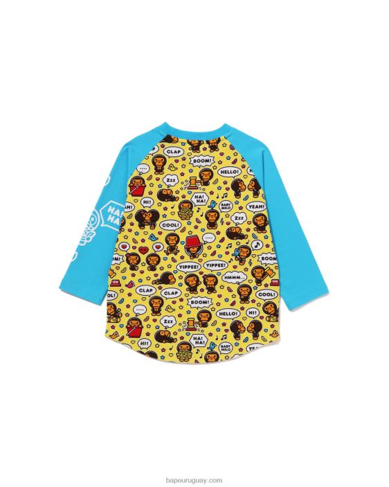 camiseta de manga raglán 3/4 con globo de discurso de baby milo niños azul 26D801529 A Bathing Ape