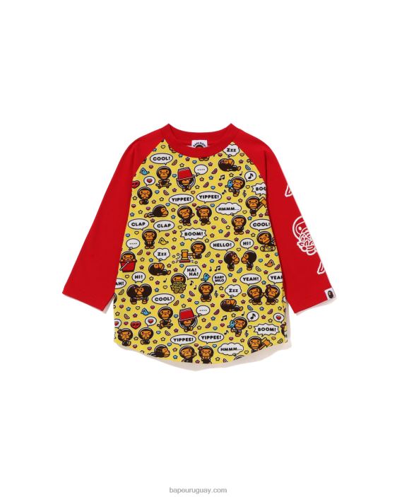 camiseta de manga raglán 3/4 con globo de discurso de baby milo niños rojo brillante 26D801530 A Bathing Ape