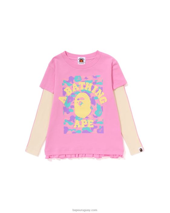 camiseta universitaria con volantes en capas niños rosa 26D801407 A Bathing Ape