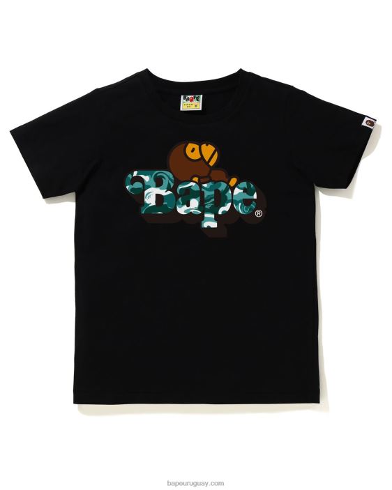 milo de camuflaje de mármol en la camiseta niños negro 26D801710 A Bathing Ape