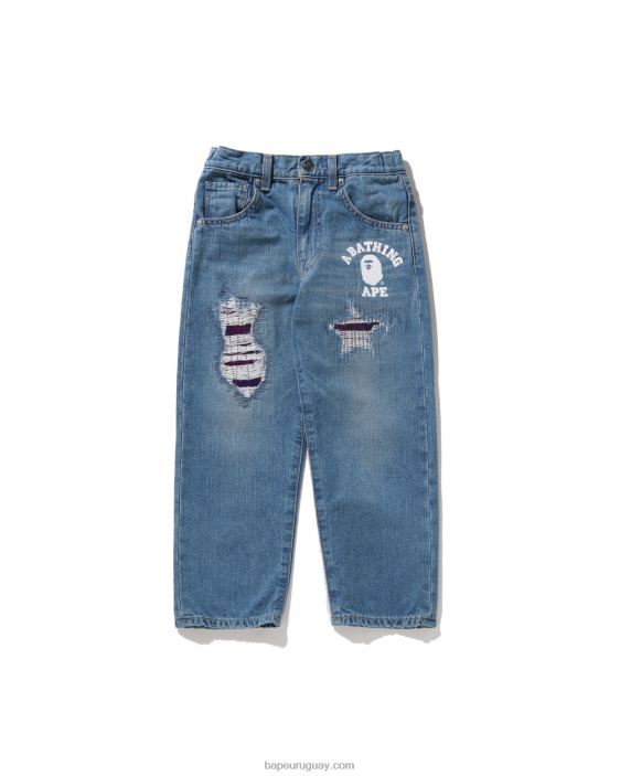 pantalones de mezclilla dañados con parches de camuflaje de color niños mezclilla 26D801630 A Bathing Ape