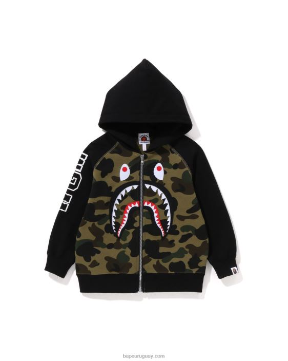 1st sudadera con capucha y cremallera con parche de tiburón camuflado niños ejercito verde 26D801499 A Bathing Ape