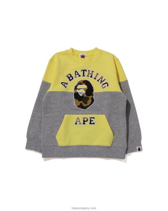 Cuello redondo con bloques de color y parche universitario 1st camo niños amarillo 26D801504 A Bathing Ape
