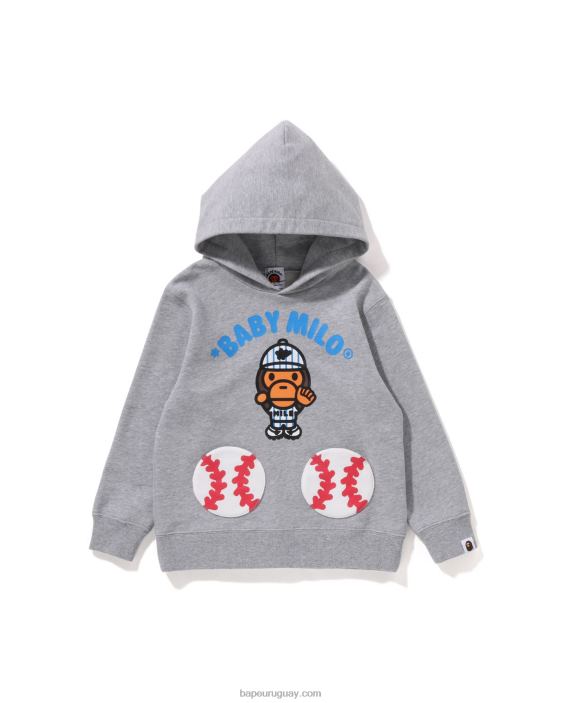 bebé milo béisbol sudadera con capucha niños gris 26D801556 A Bathing Ape